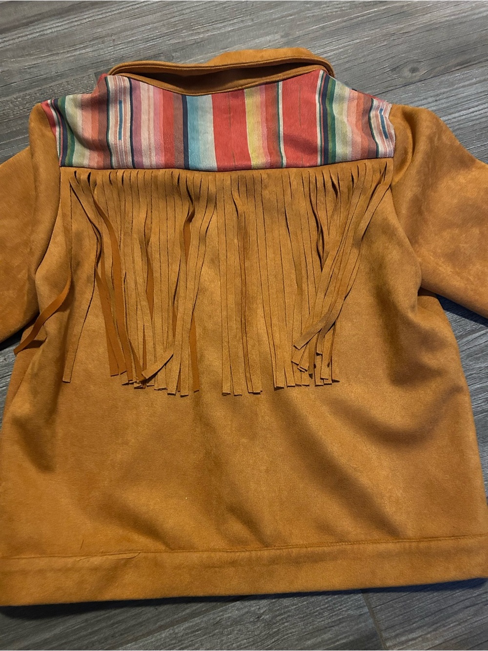Fringed Suede (Like) Western Jacket in Tan with Multicolor Yoke Fashion Express - Picture 6 of 14